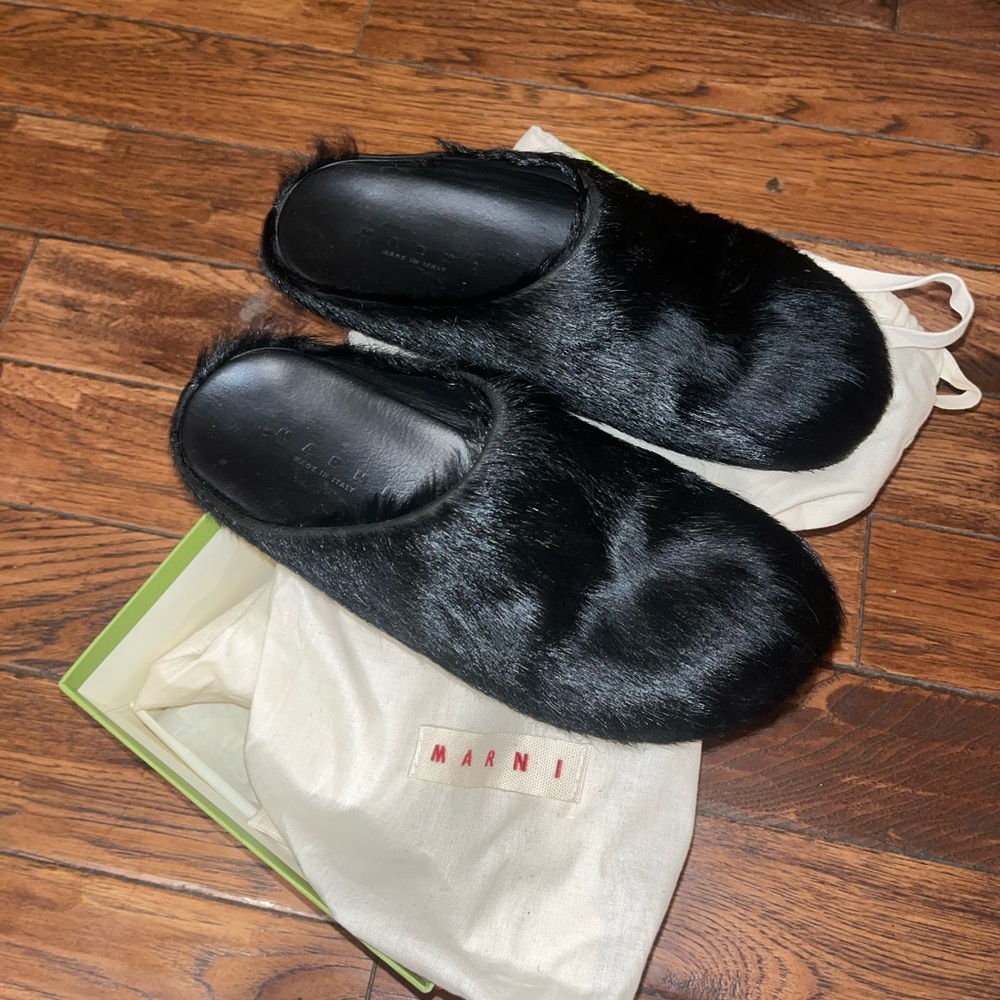Marni Black Fur Slippers